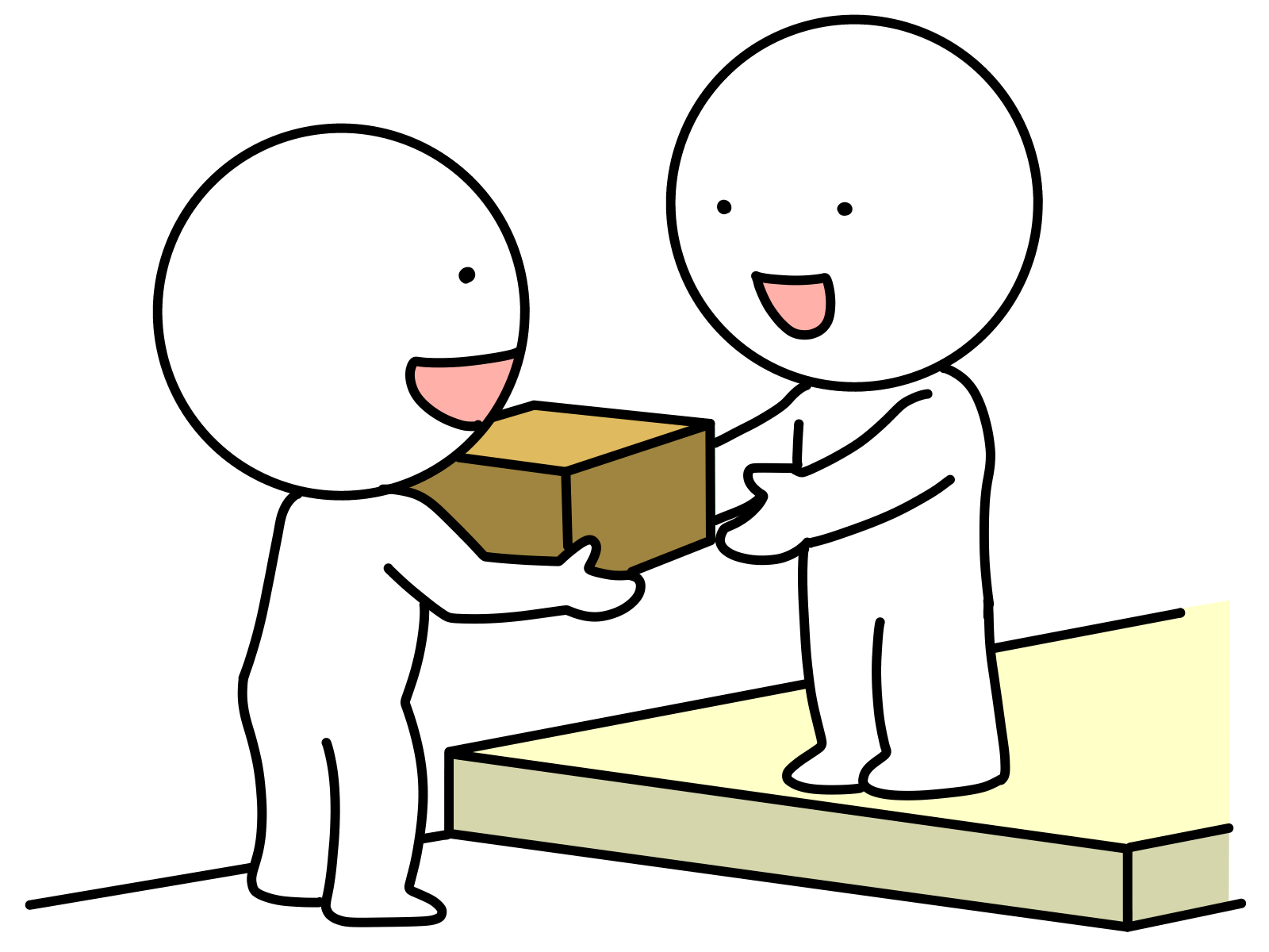 友達にプラモ入りダンボールを渡す男性