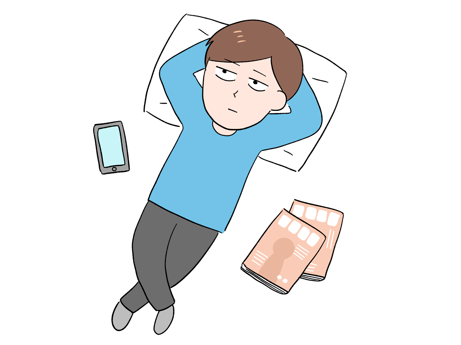 プラモ作りが面倒になってしまった男性が寝転んでいる
